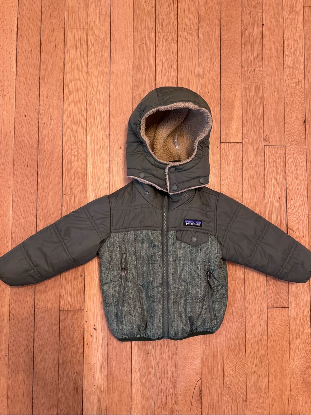 Patagonia Kids' Olive Green Hooded Insulated Jacket 2T